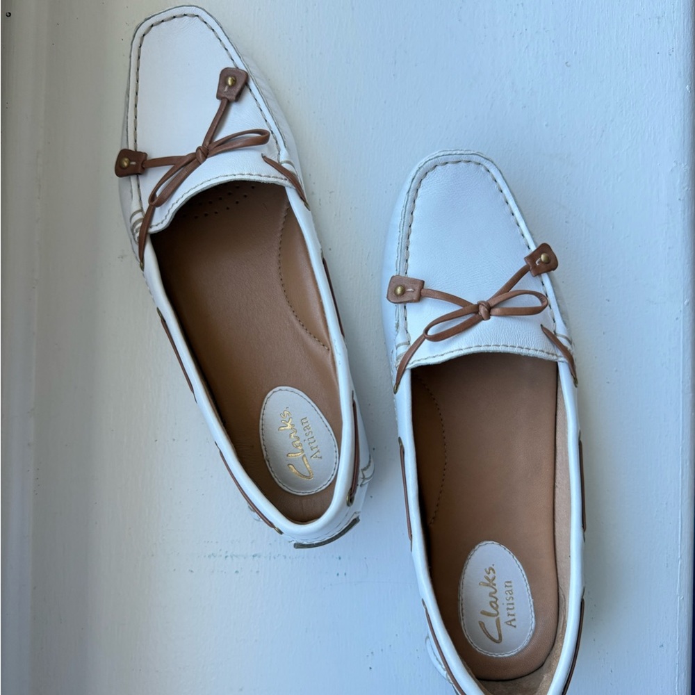 Clarks Women's White and Brown Loafers